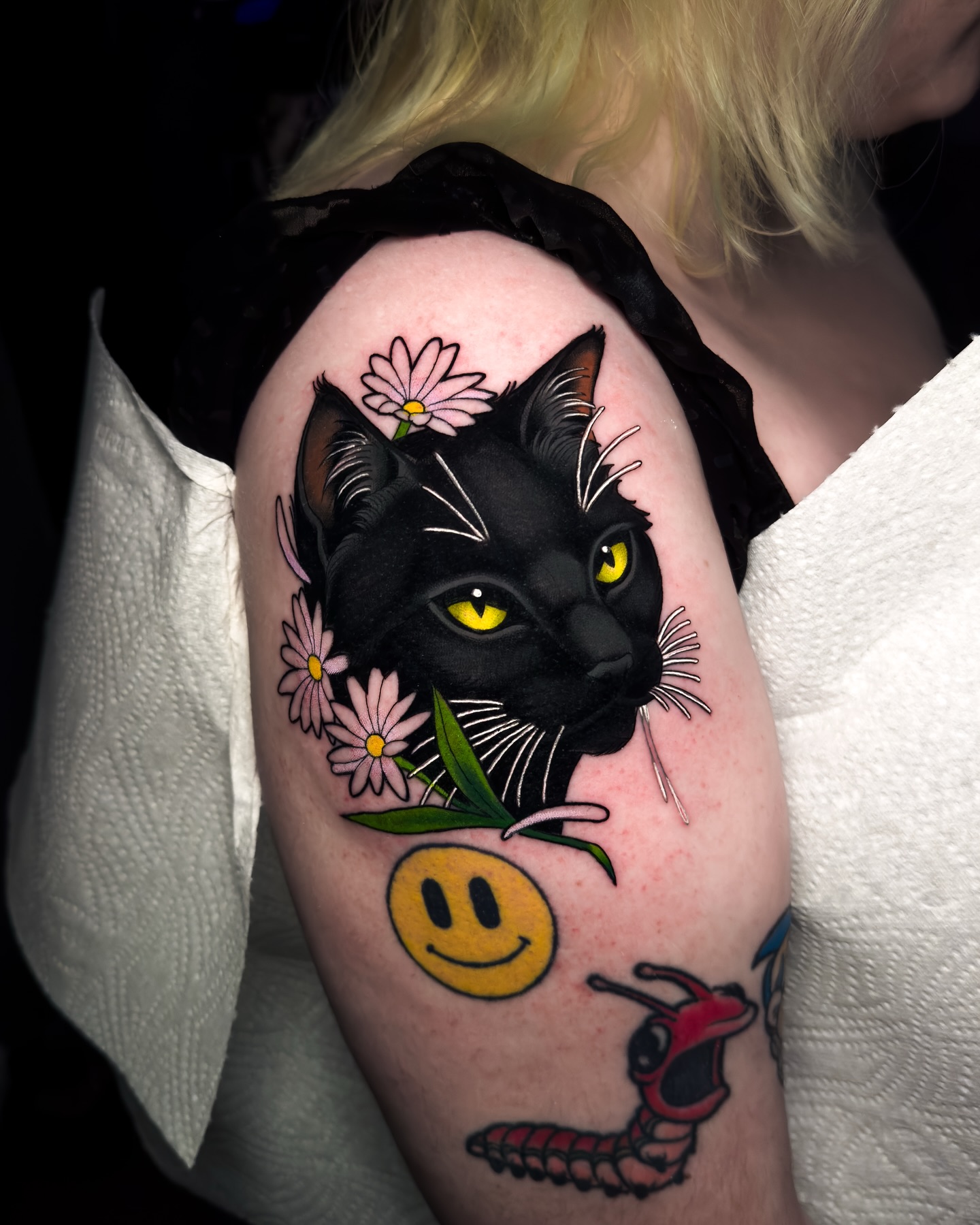 Black Cat with Flowers
