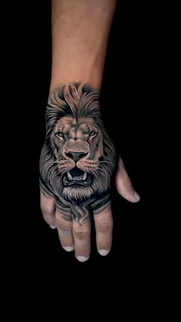 Lion Roar Hand Tattoo