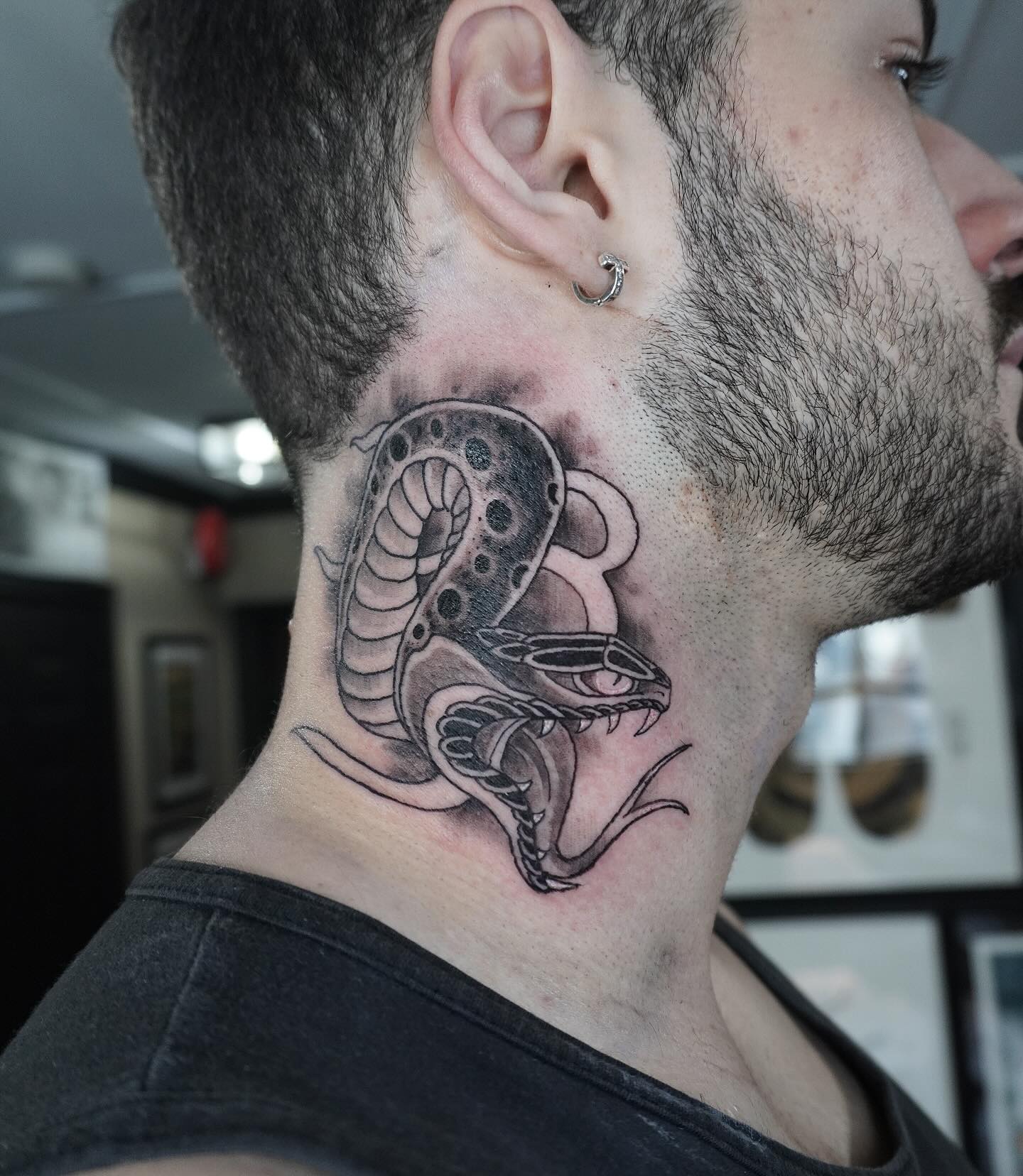 Black Snake Neck Tattoo