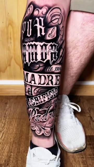Blackletter Leg Tattoo