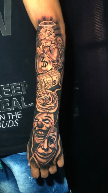 Brazo de rostro y dinero