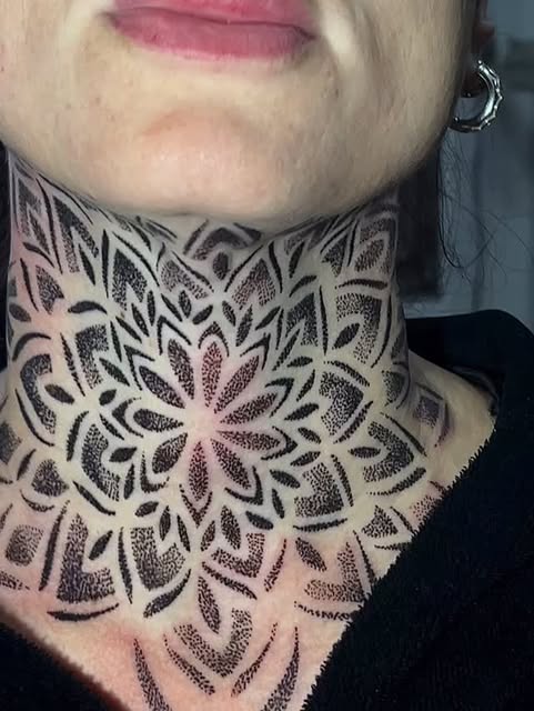 Mandala neck tattoo