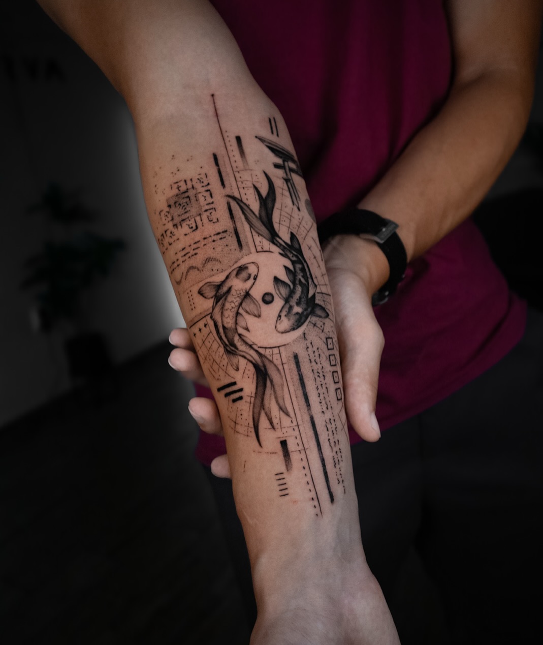 Koi en estilo blackwork