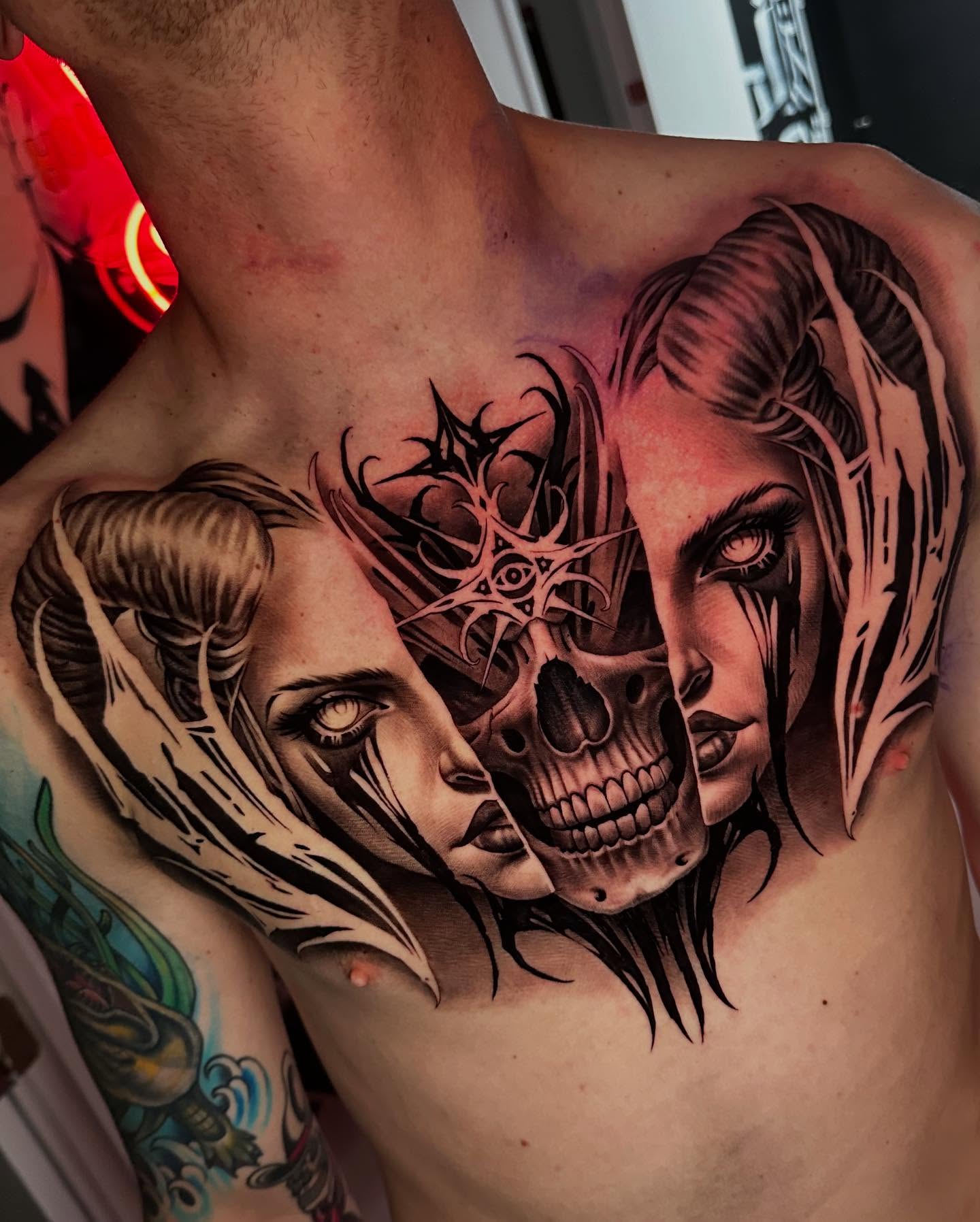 50+ Chest and Shoulder Tattoo Ideas & Designs
