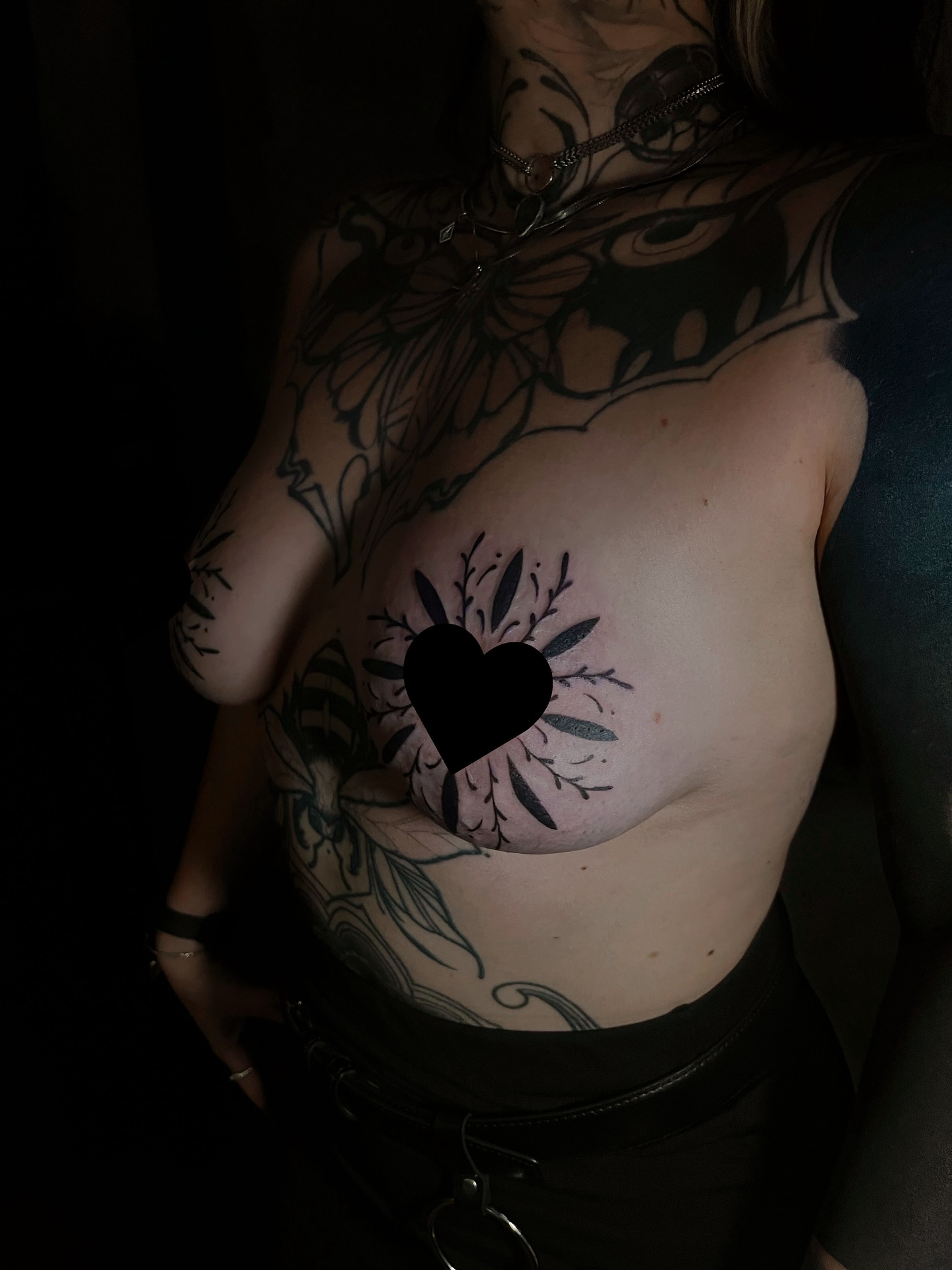 Botanical Blackwork Breast Tattoo