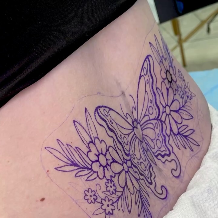 Butterfly Floral Tramp Stamp