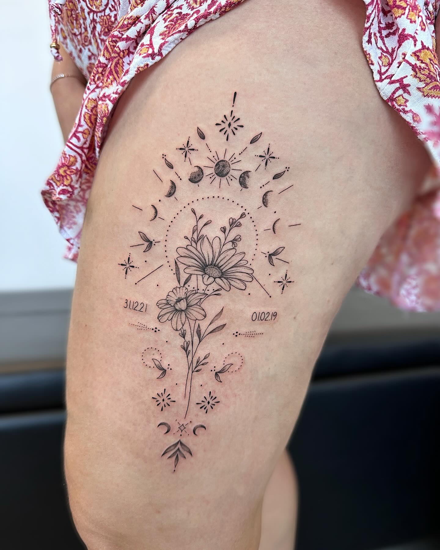 Celestial Daisies Hip Tattoo