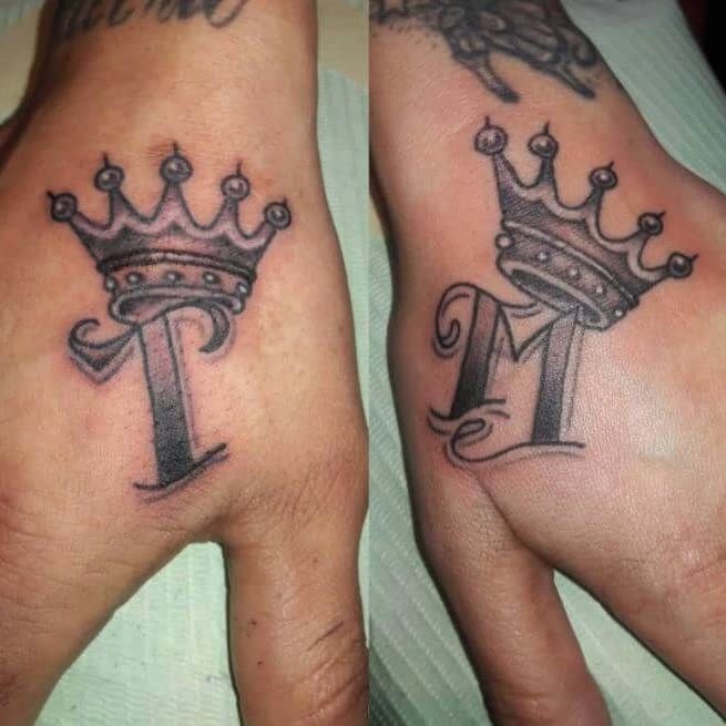 Crowned Initials Couple Tattoos