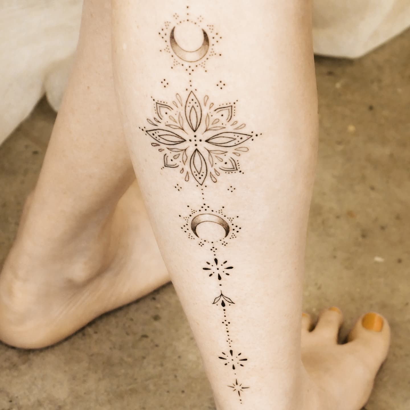 Delicate Celestial Calf Tattoo