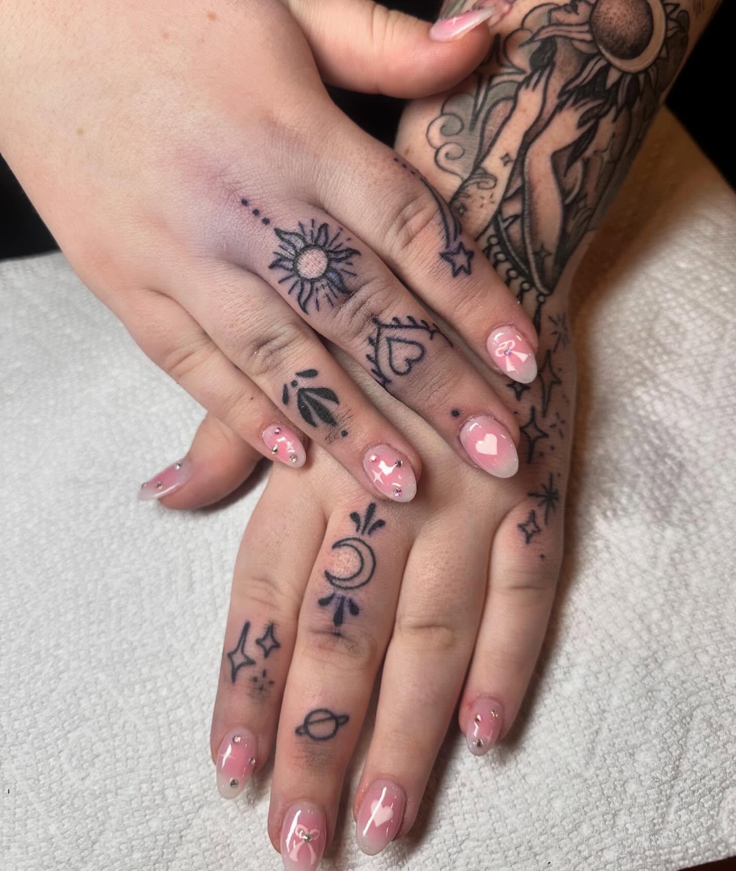 Delicate Celestial Finger Tattoos