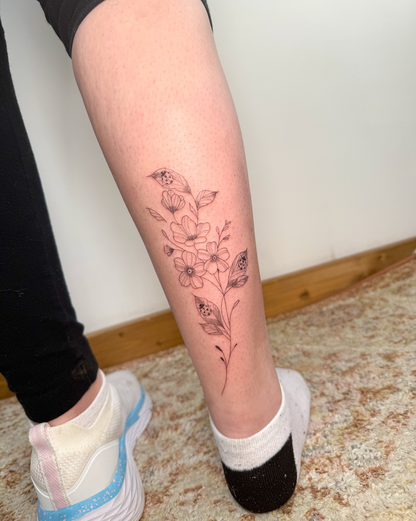 Delicate Floral Calf Tattoo