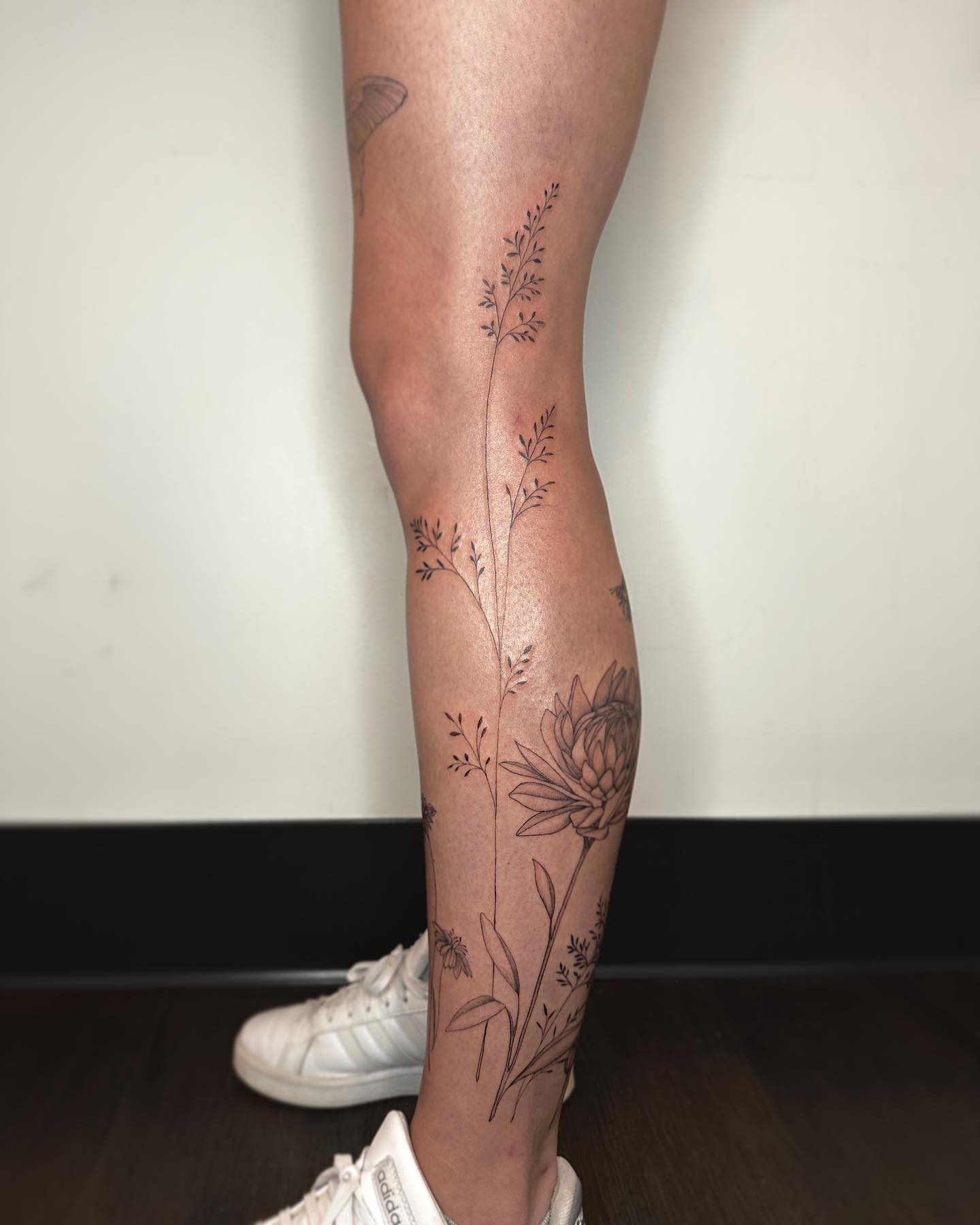 Delicate Floral Calf Tattoo