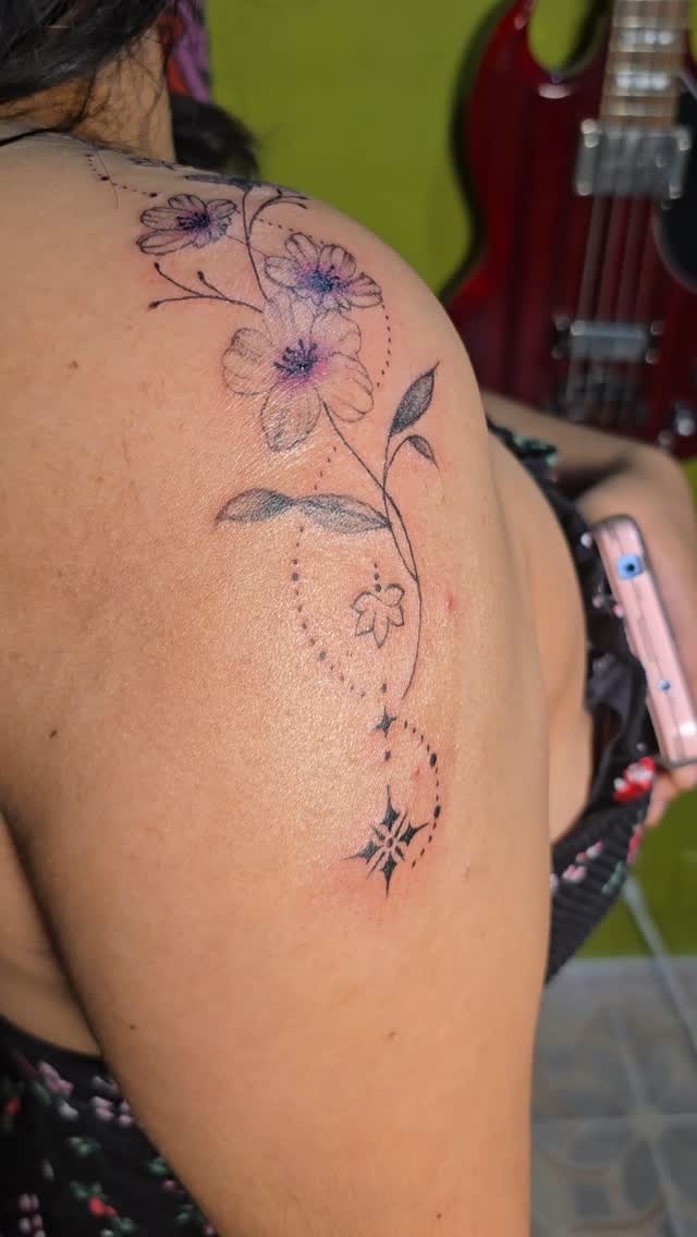 Delicate Floral Shoulder Tattoo