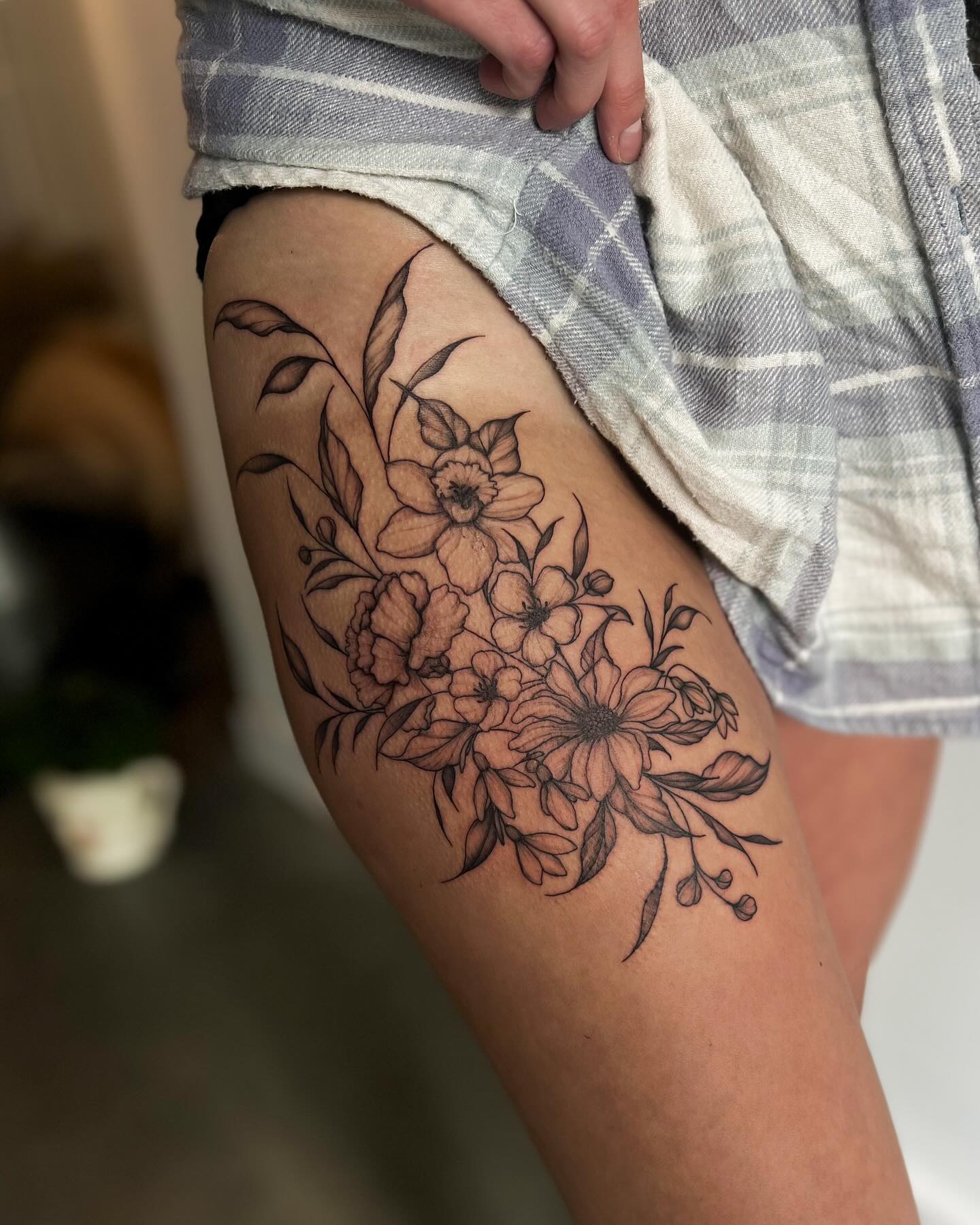 Delicate Floral Thigh Tattoo