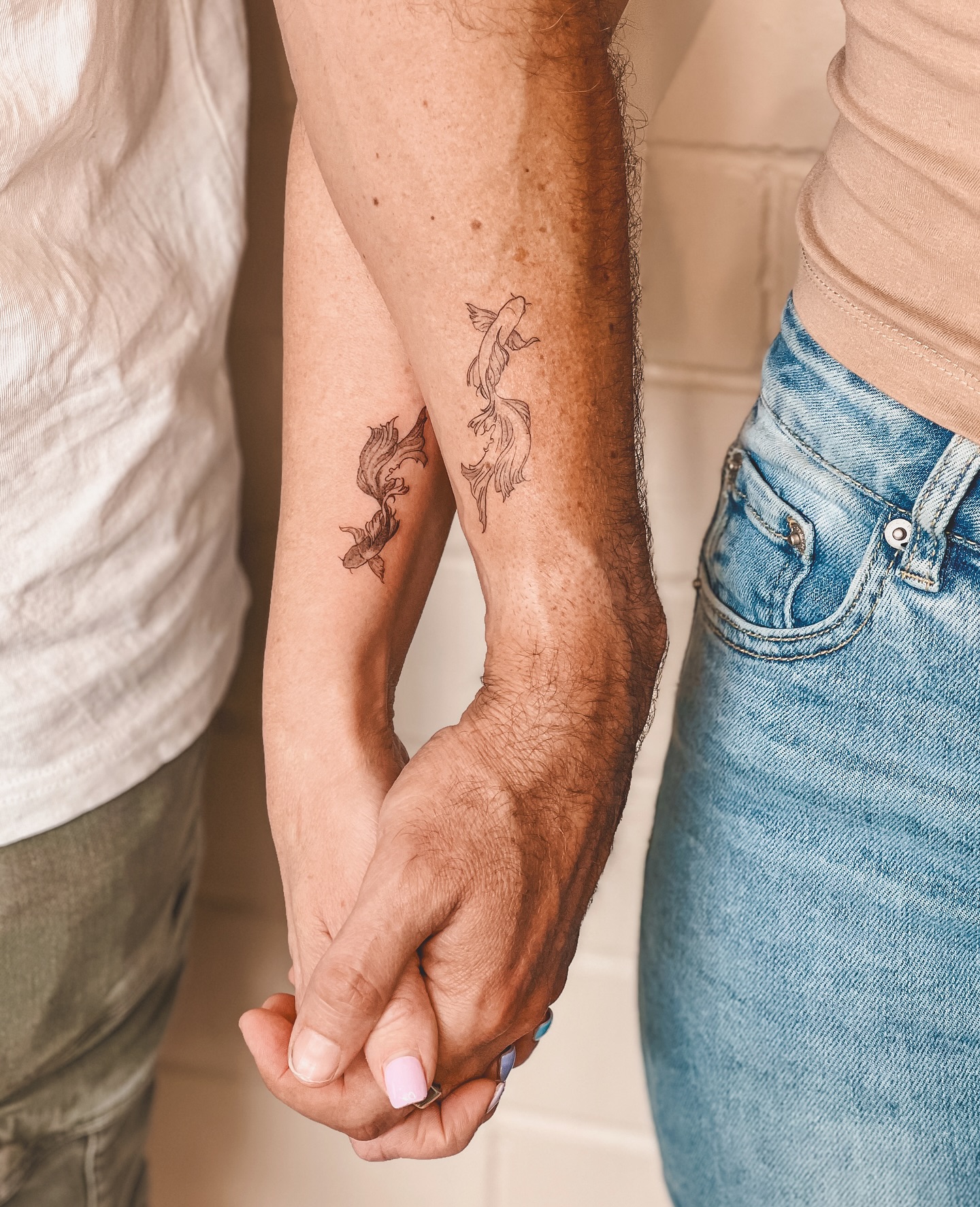 Delicate Koi Couple Tattoos