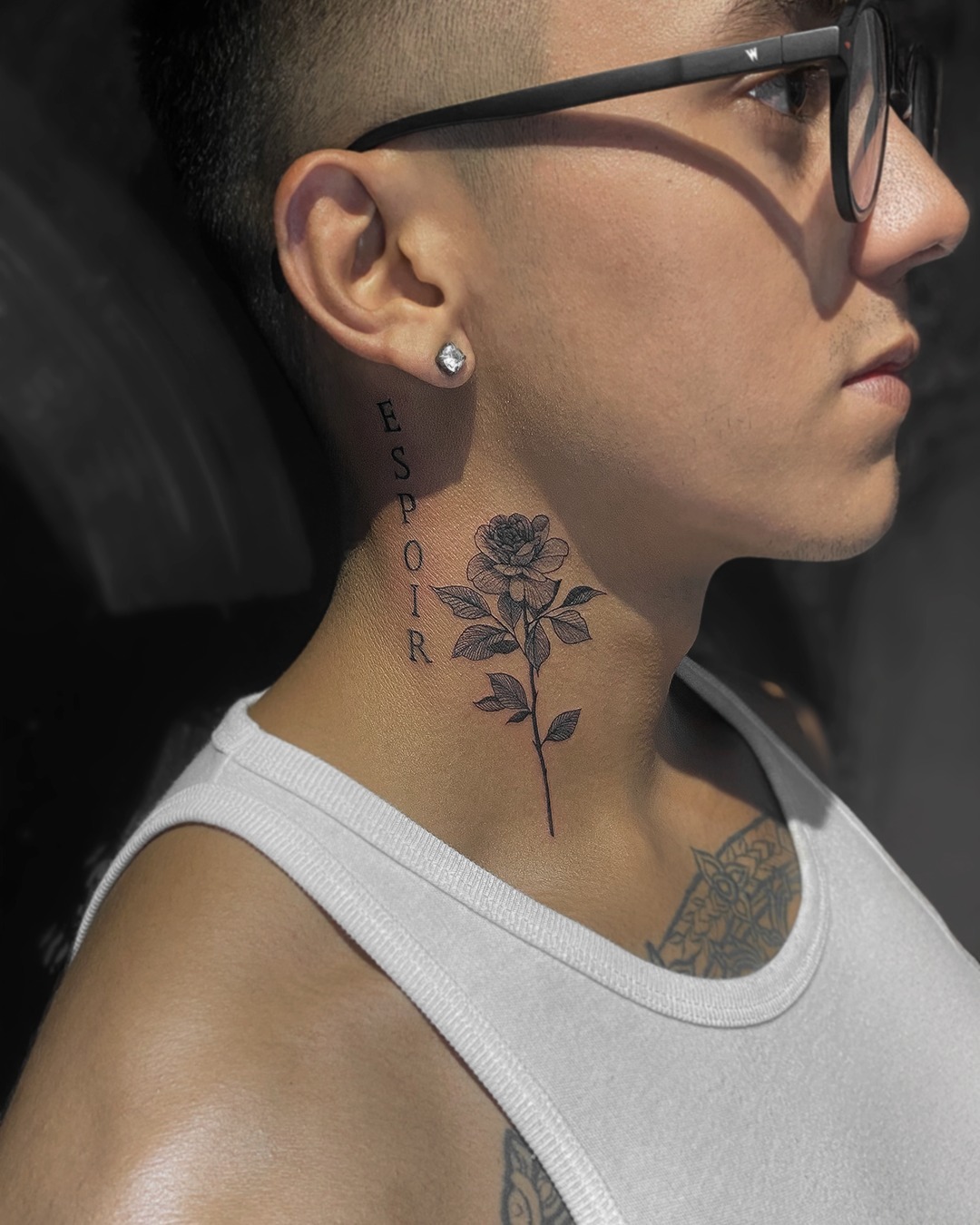 Delicate Rose Neck Tattoo