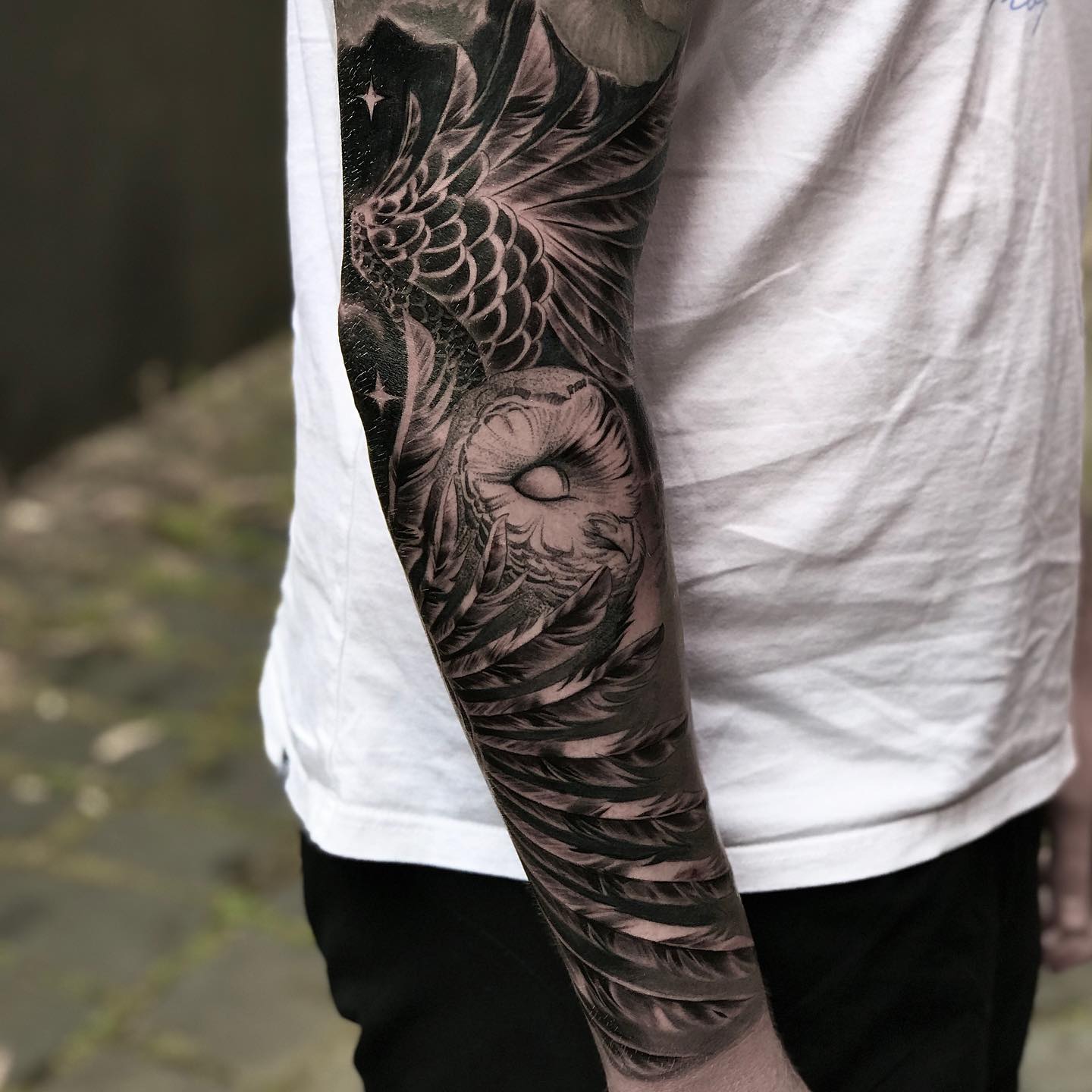 Detailed Owl Sleeve Tattoo