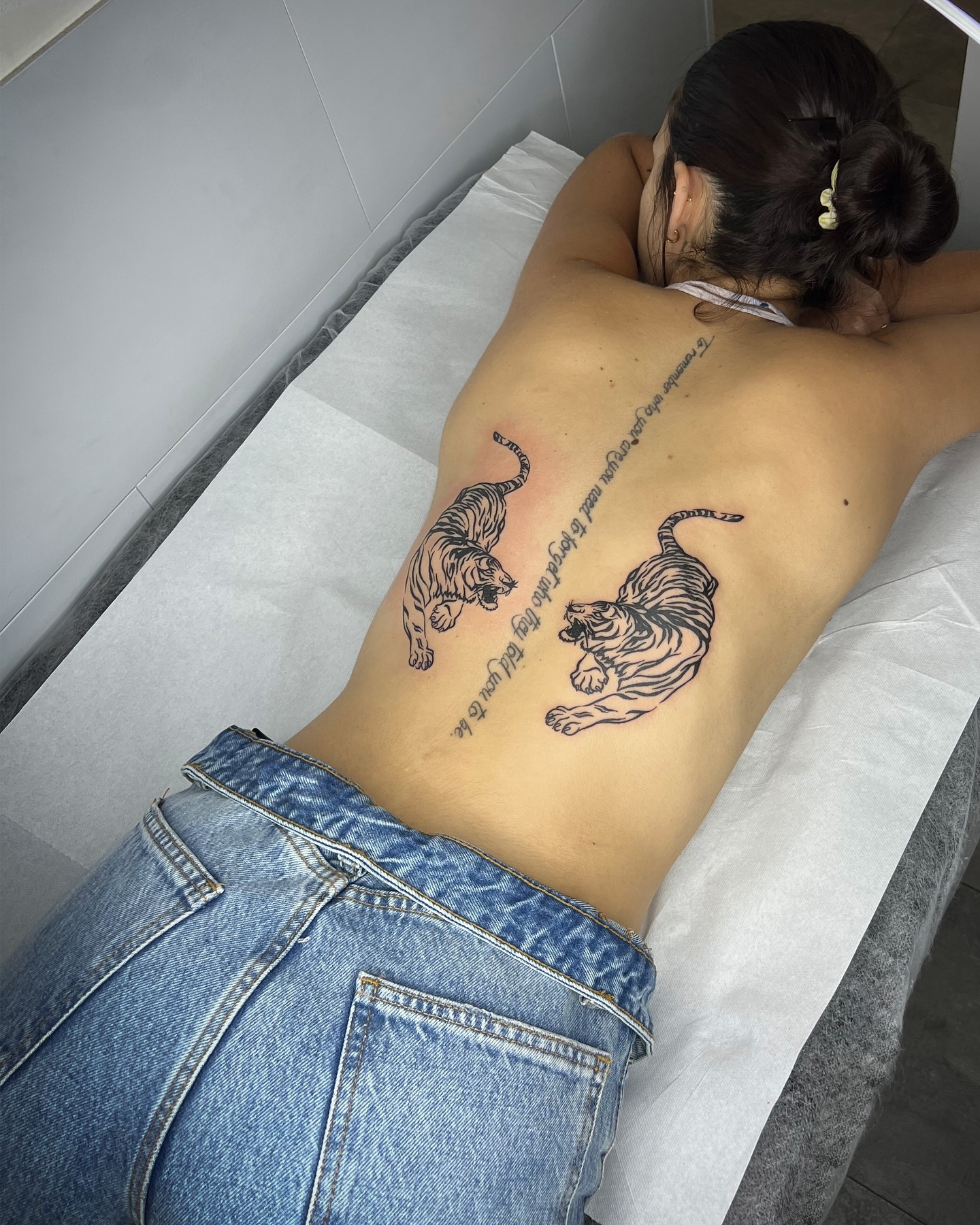 Dual Tigers Back Tattoo