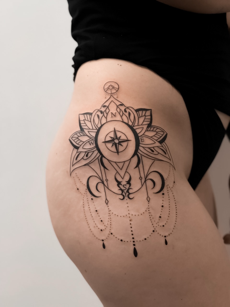 Elegant Compass Mandala Tattoo