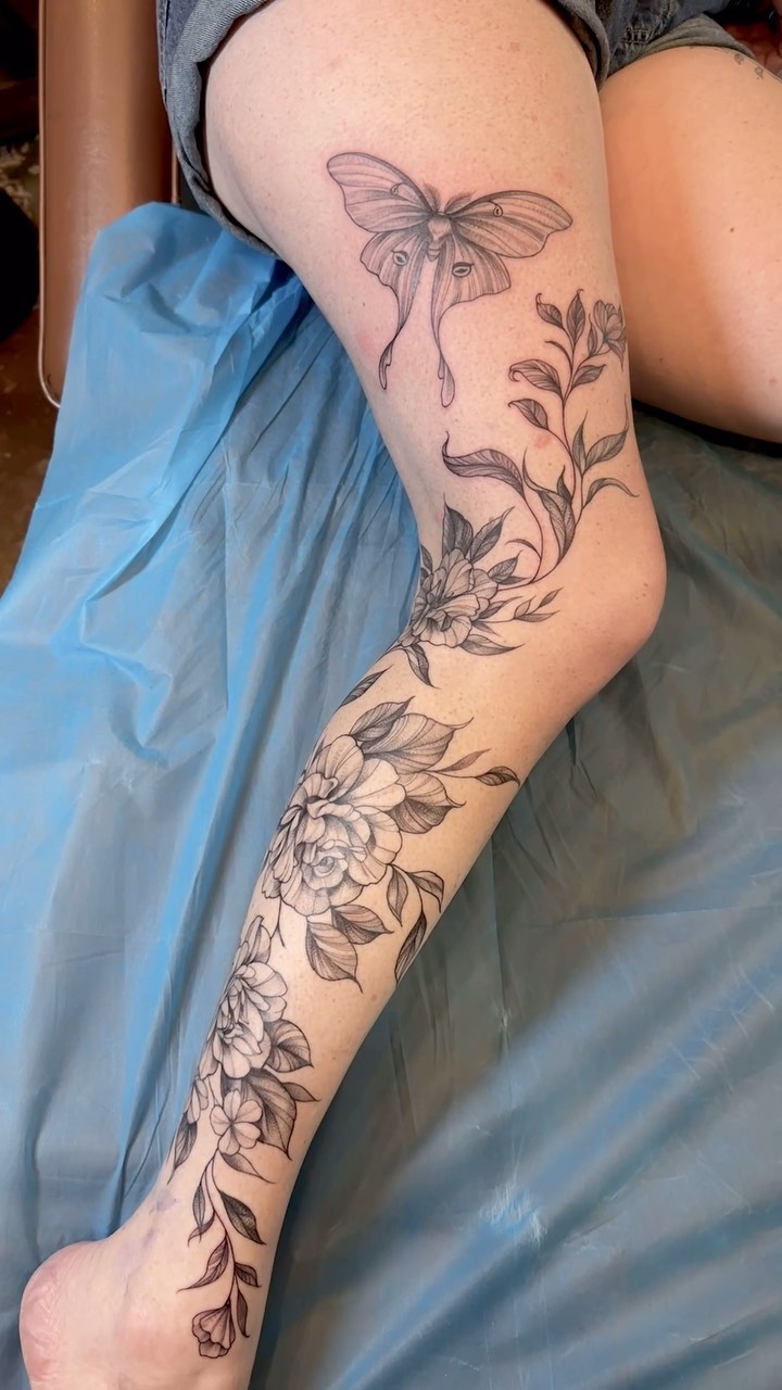 Elegant Floral Calf Tattoo