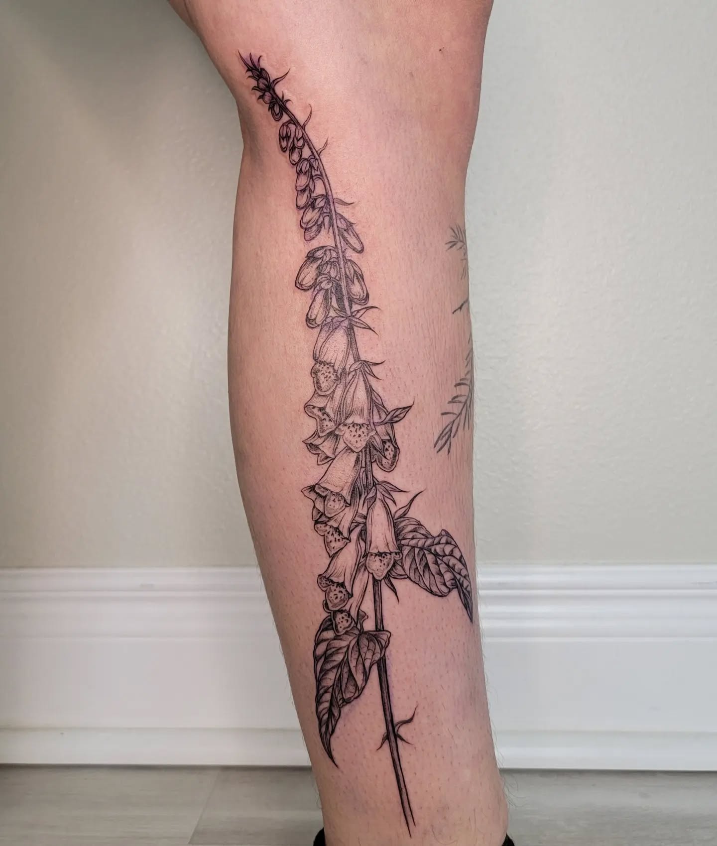 Elegant Foxglove Calf Tattoo