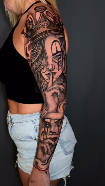 Elegant Queen Sleeve Tattoo
