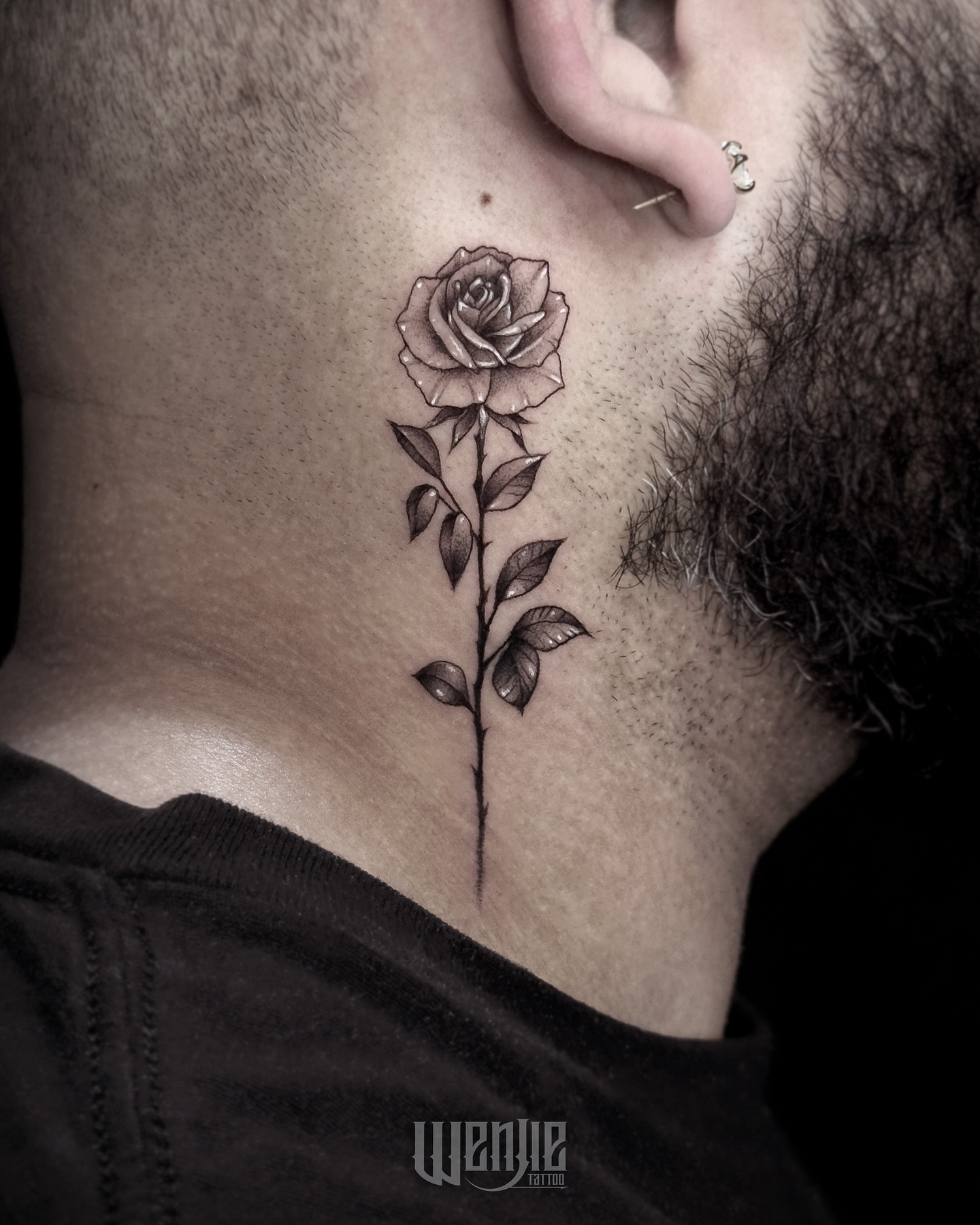Elegant Rose Neck Tattoo