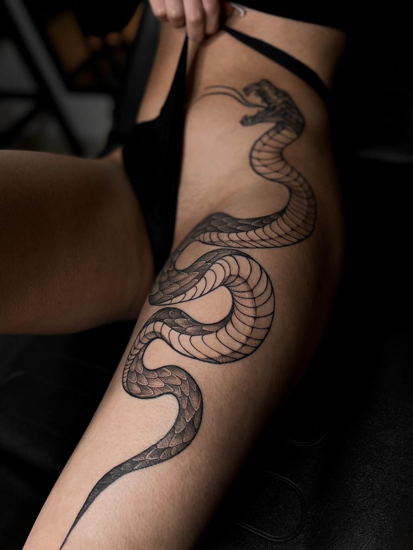 Elegant Snake Thigh Tattoo