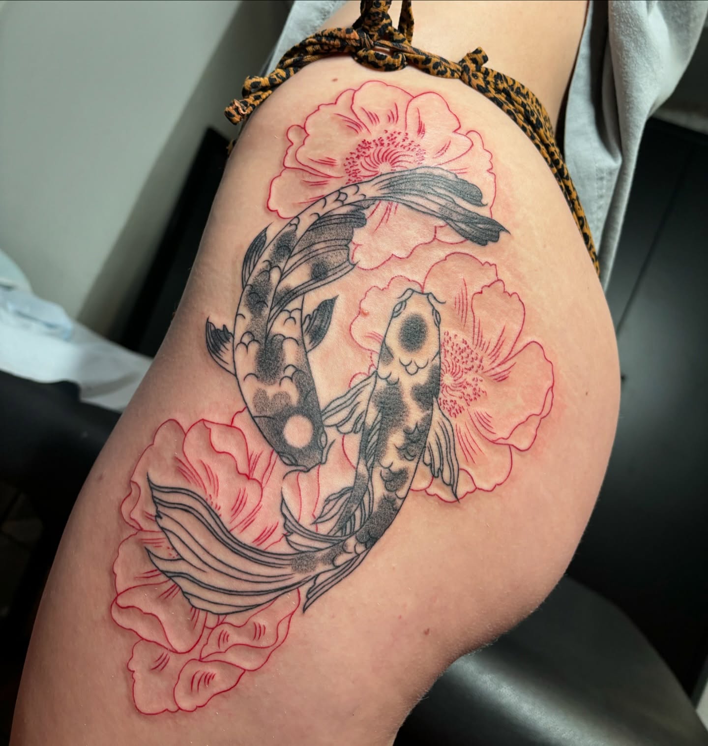 Floral Koi Hip Tattoo