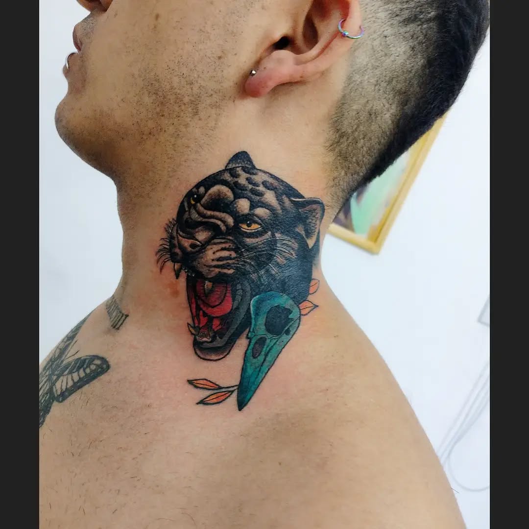 Fierce Panther Neck Tattoo