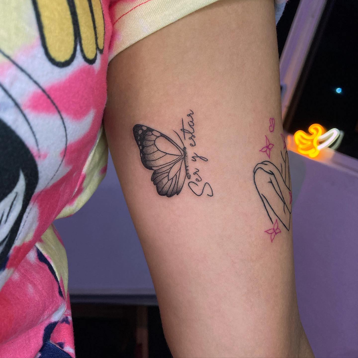 Mariposa y plumas delicadas