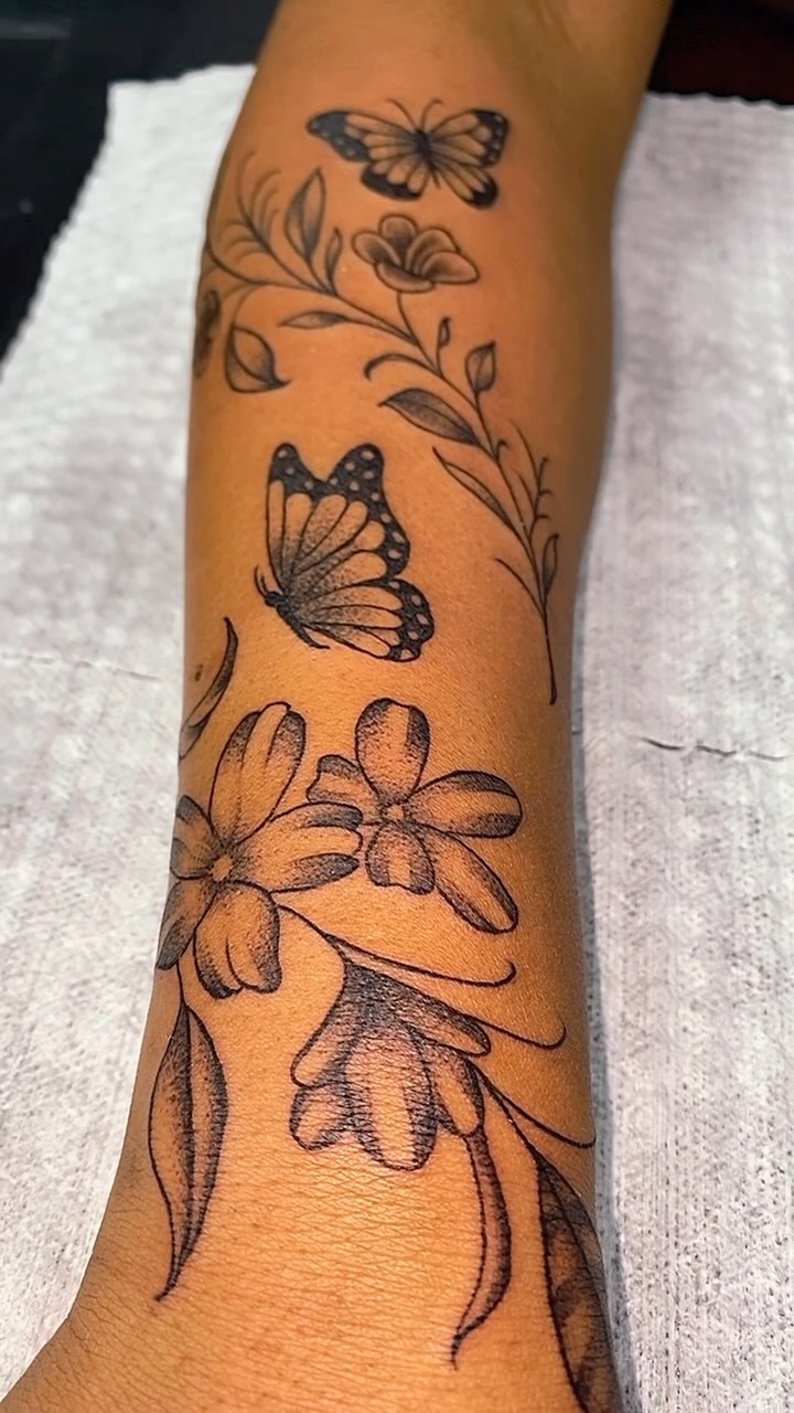 Floral Butterfly Arm Tattoo