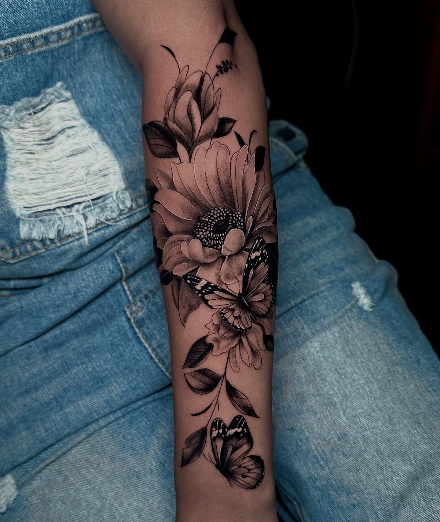 Floral Butterfly Arm Tattoo