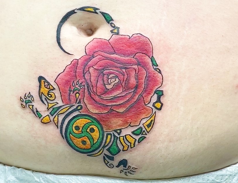 Floral Cat Belly Tattoo