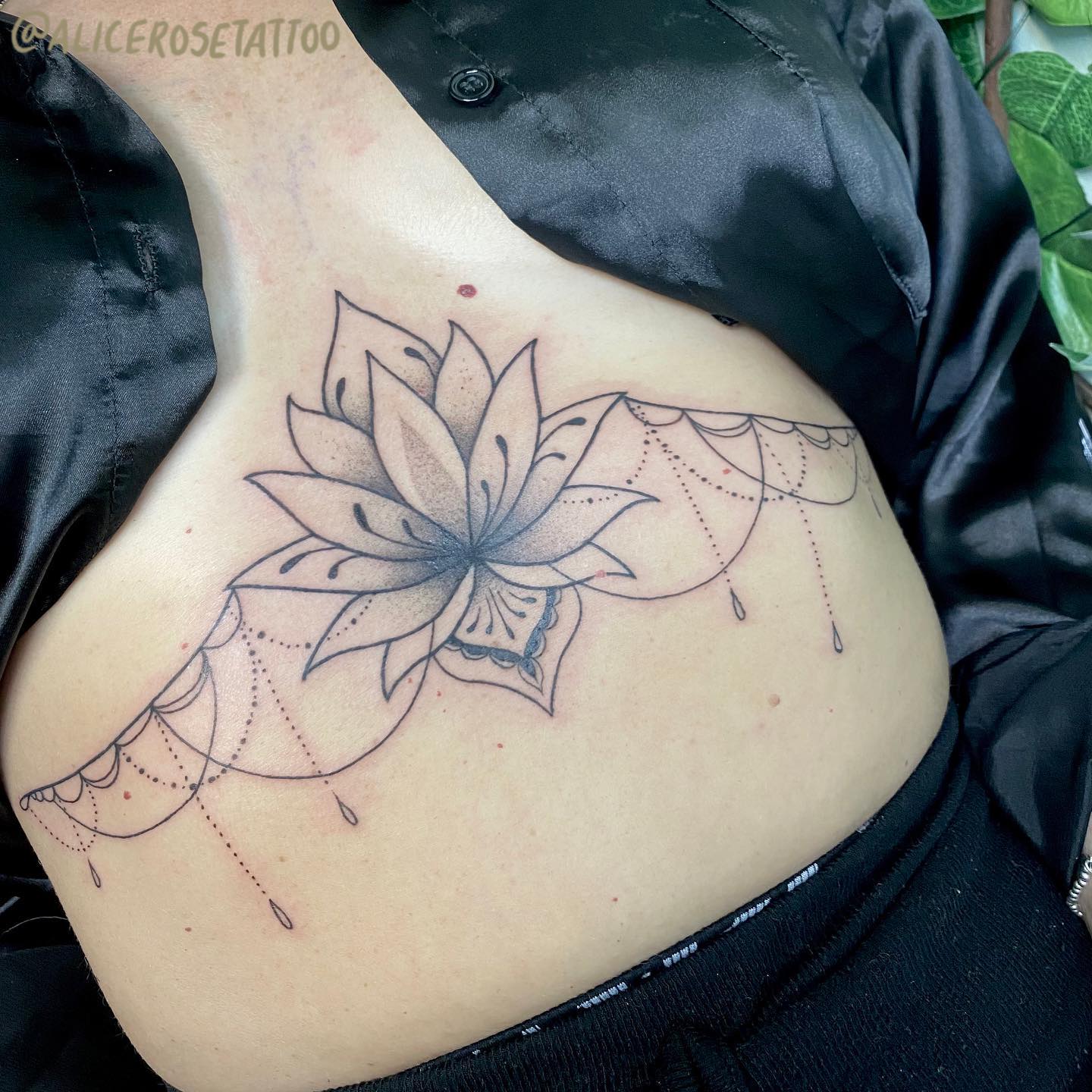 Floral Dotwork Below Breast