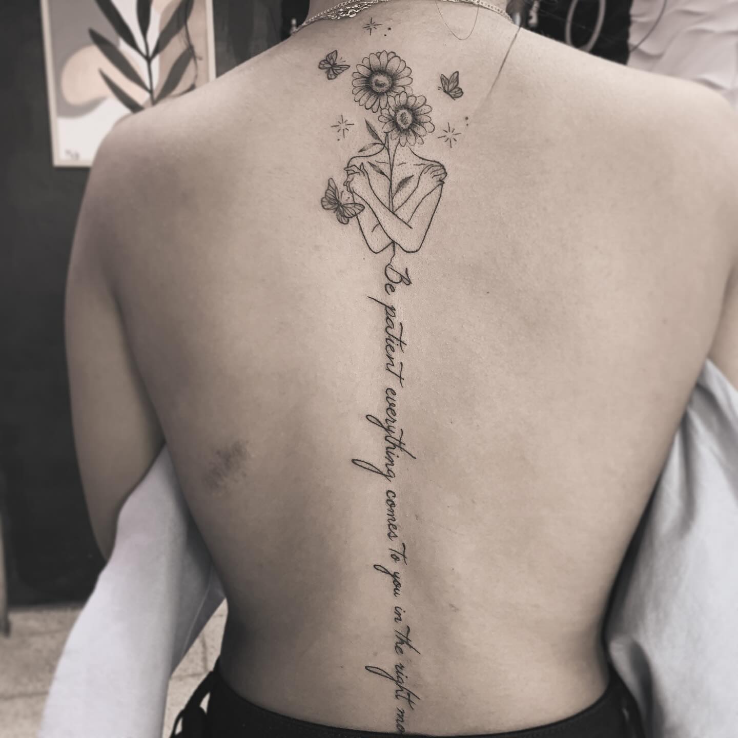 Floral Spine Script Tattoo