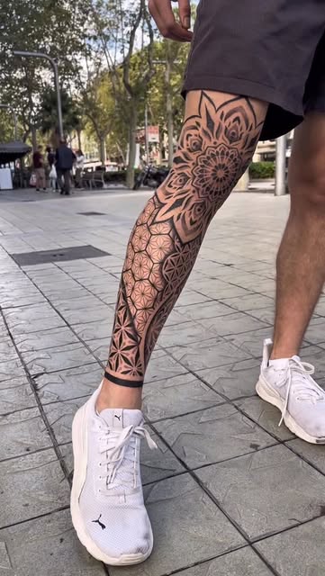 Mandala Geometric Leg Tattoo