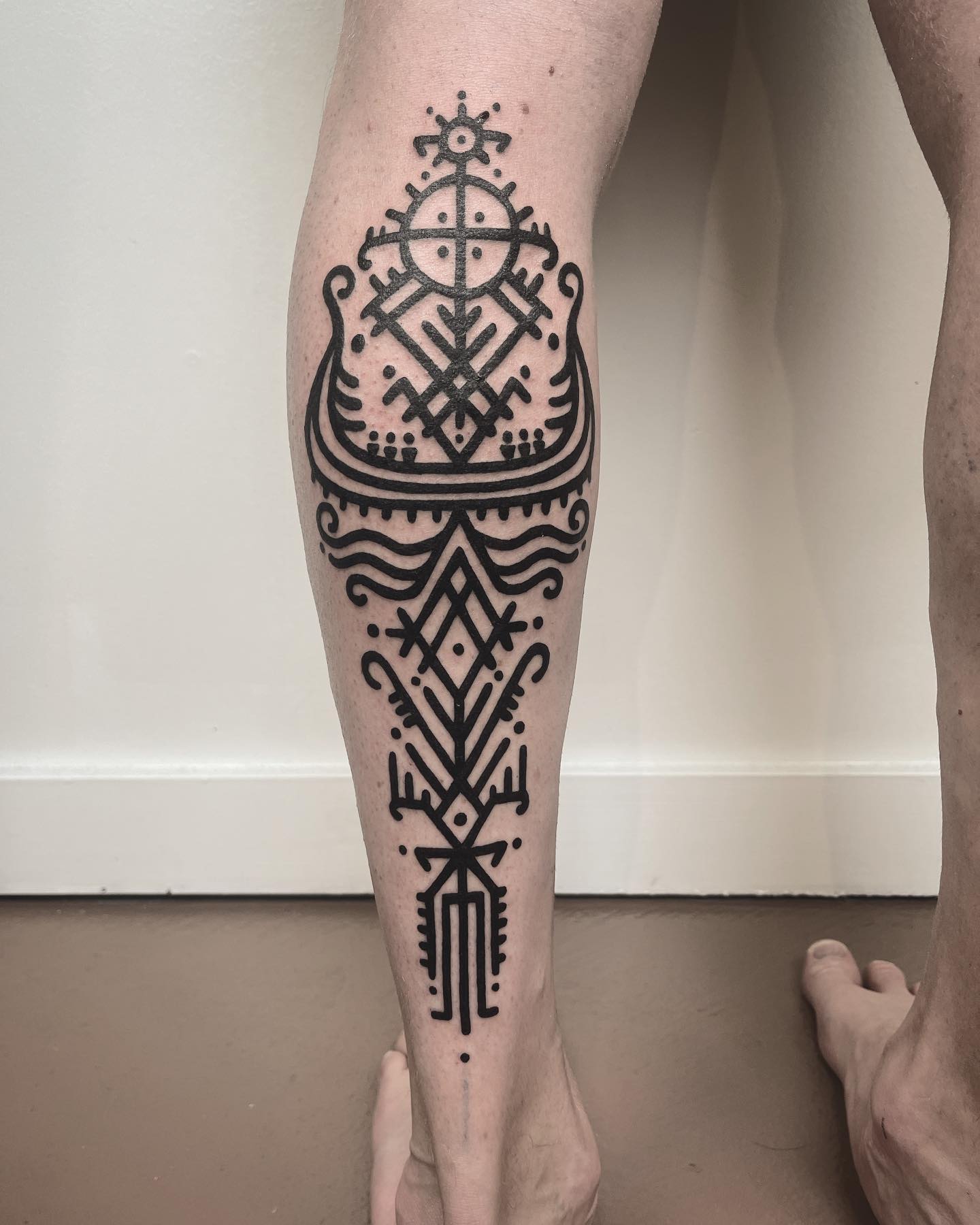 Geometric Tribal Calf Tattoo