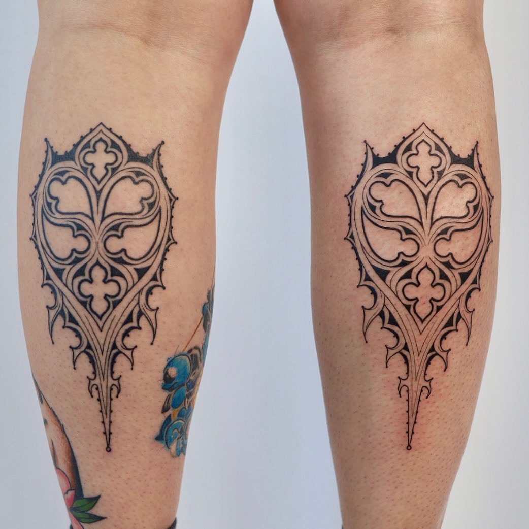 Gothic Heart Calf Tattoos