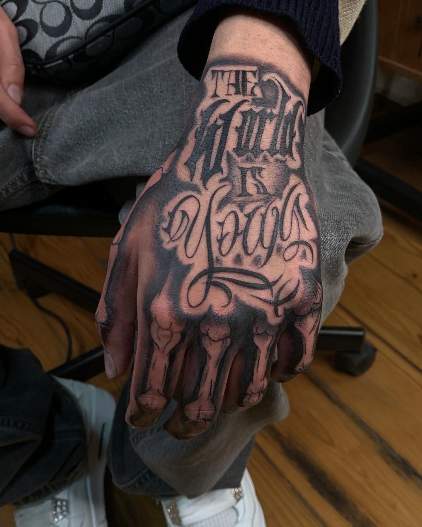 Hand Skeleton Script Tattoo