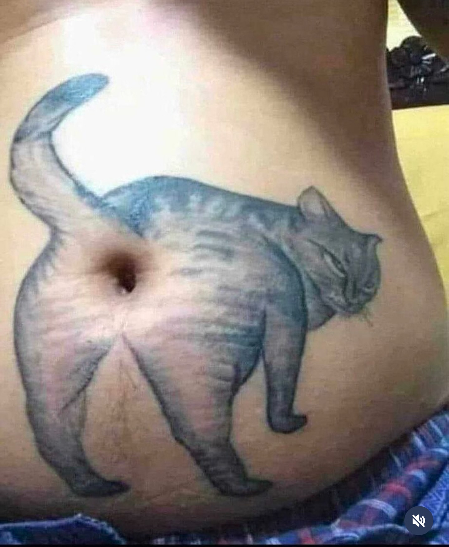 Humorous Cat Belly Tattoo