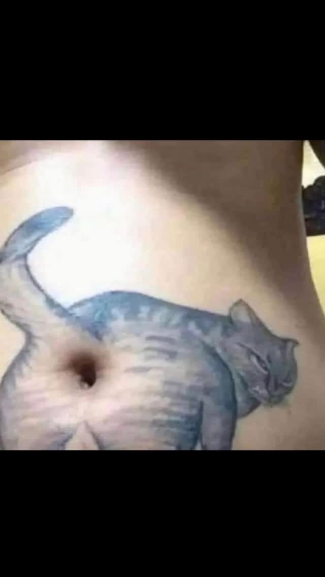 Humorous Cat Belly Tattoo