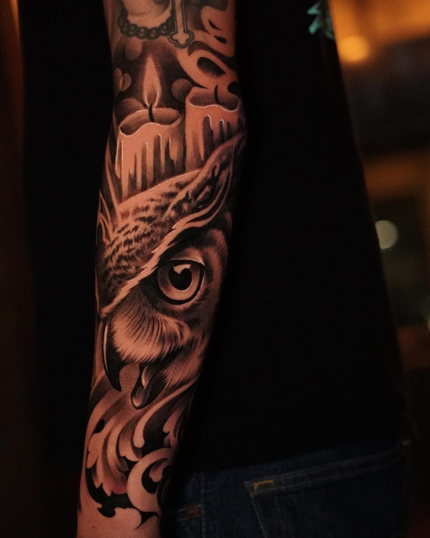Intense Owl Forearm Tattoo