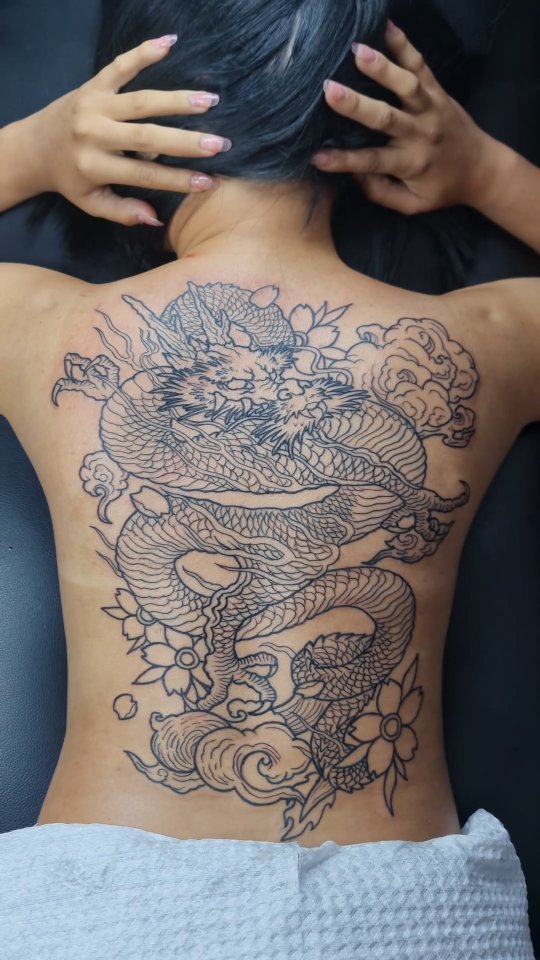Intricate Dragon Back Tattoo