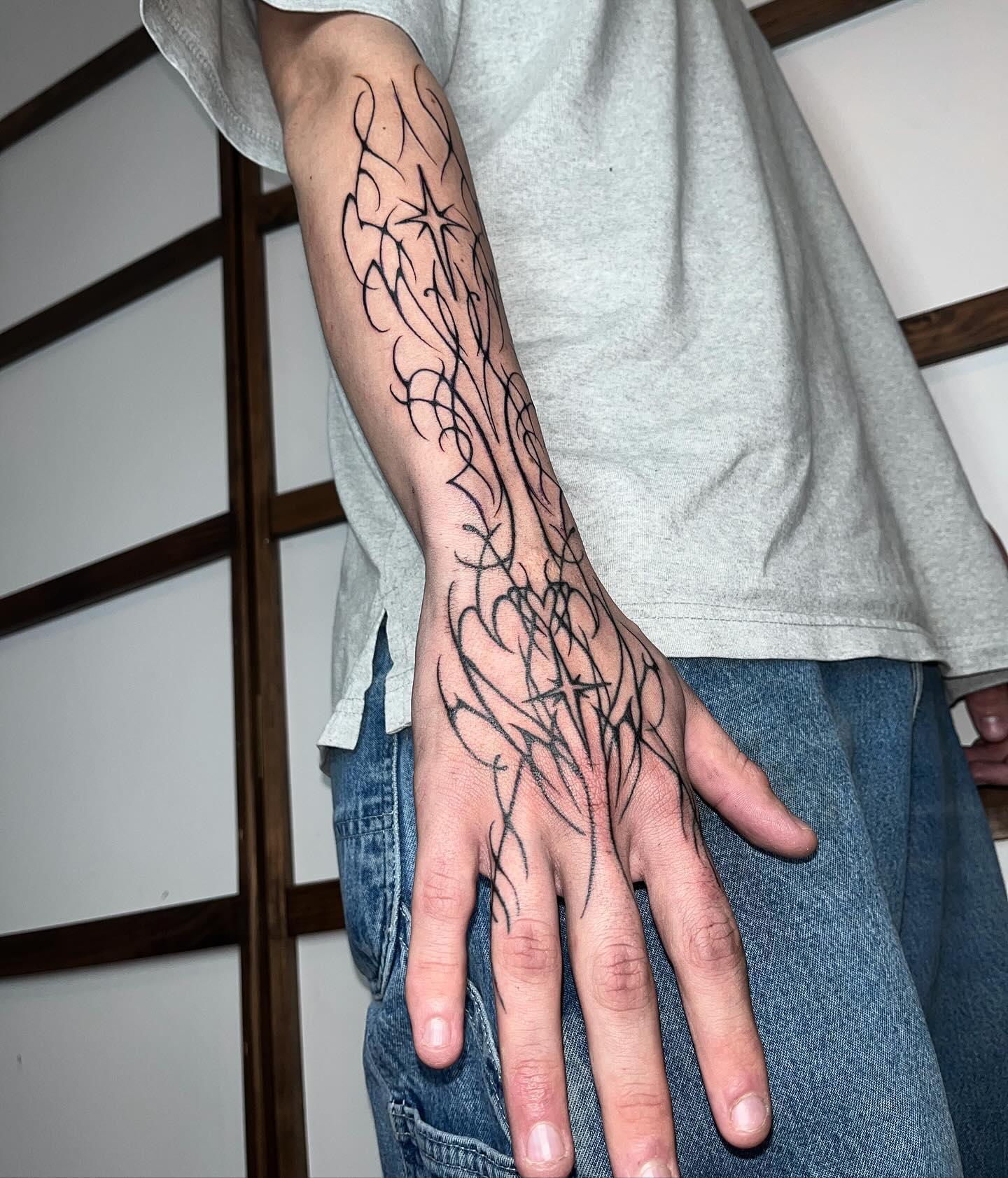 Intricate Hand Linework Tattoo