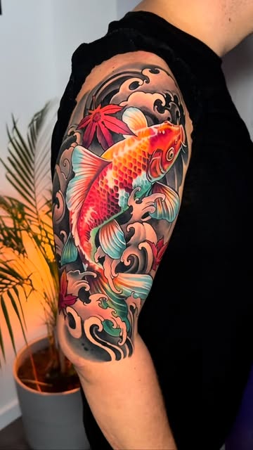 Koi with Rising Waves