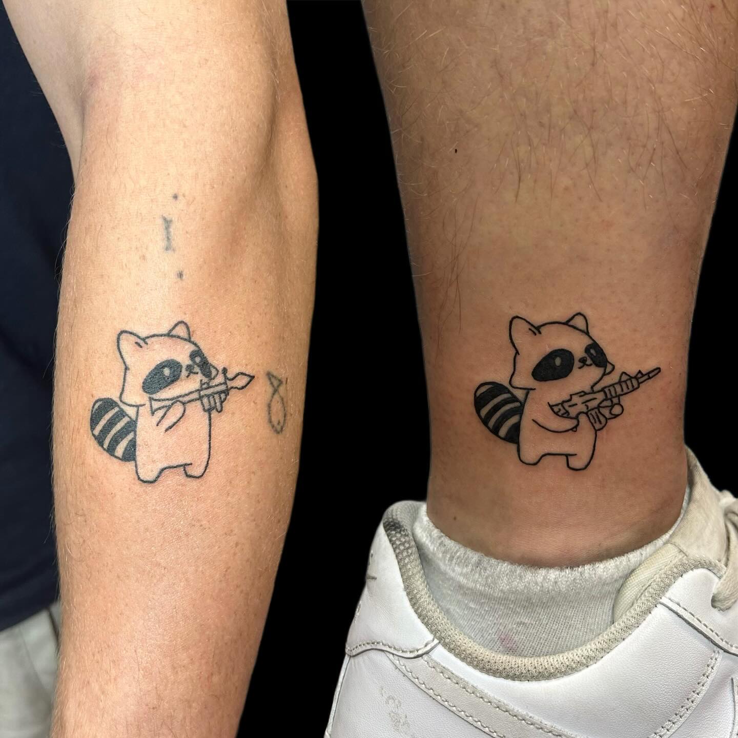 Matching Cartoon Raccoon Tattoos