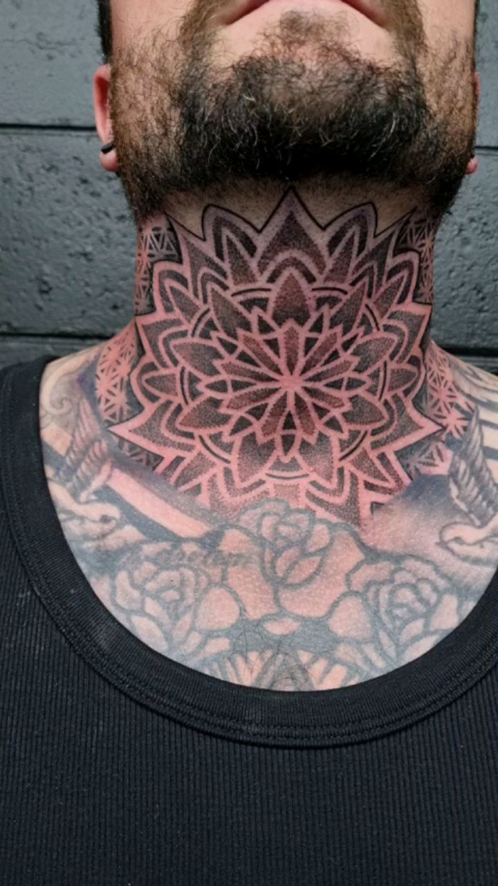 Mandala Throat Tattoo