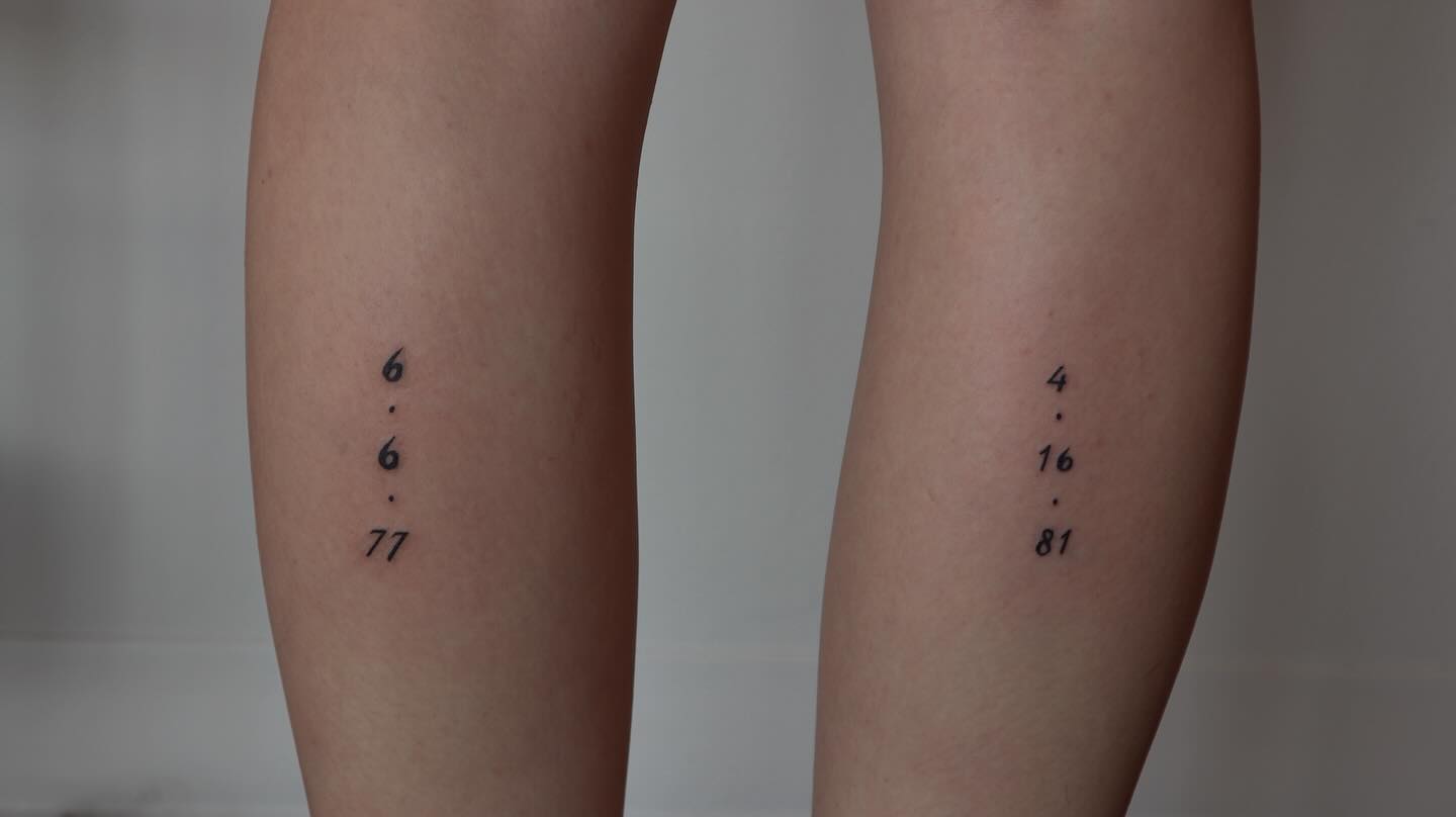 Minimalist Numeric Calf Tattoos