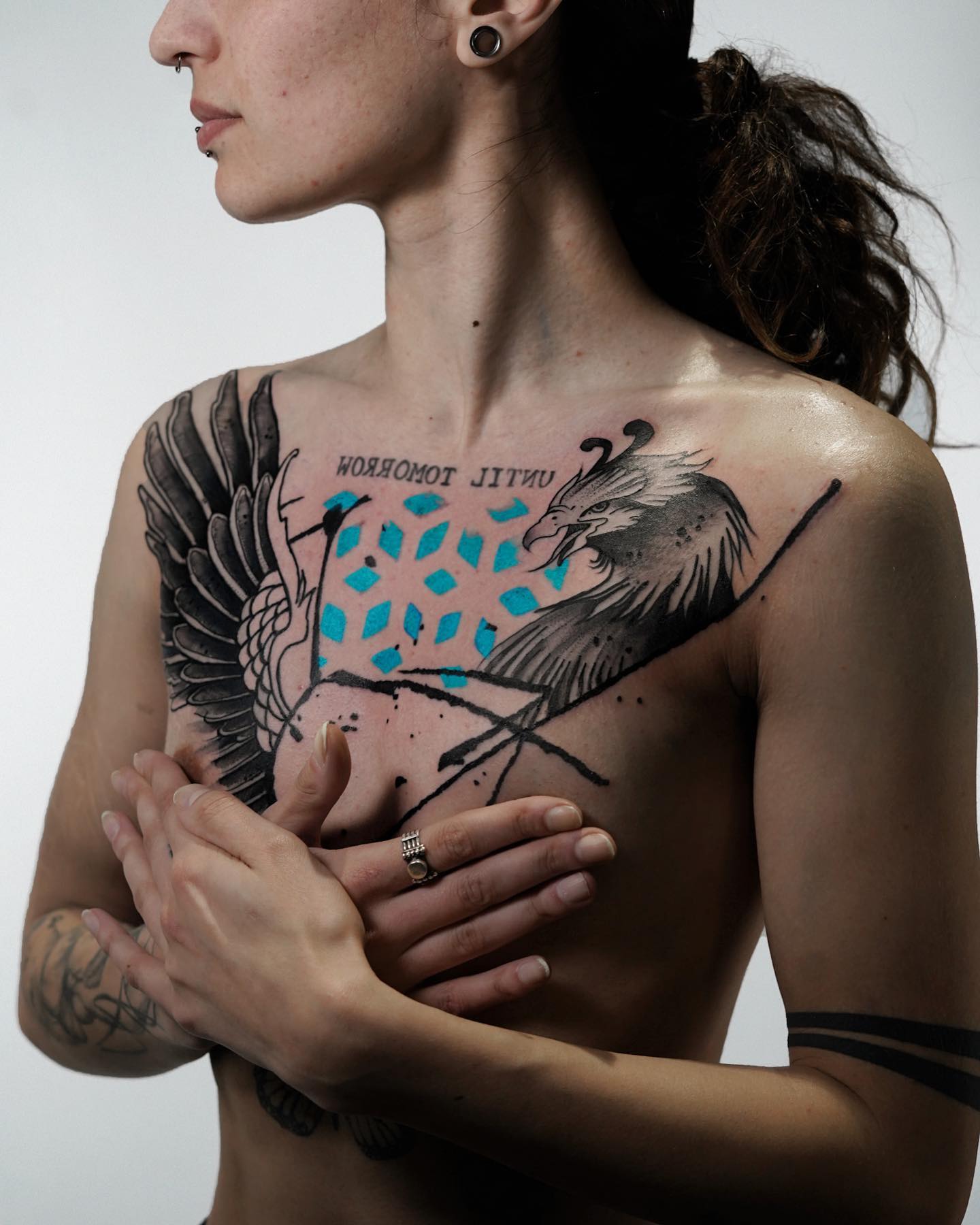 Modern Phoenix Chest Tattoo